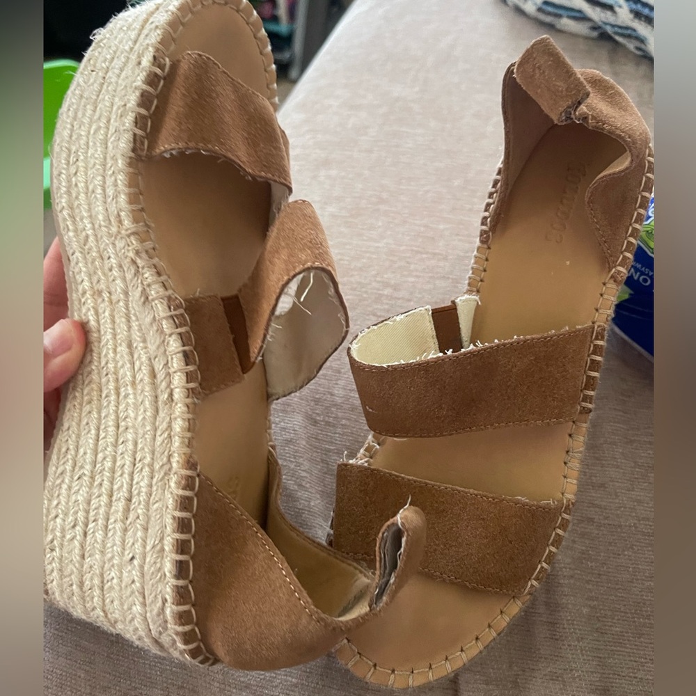 Soludos Womens 8 Palma Platform Wedge Sandals Brown Espadrilles